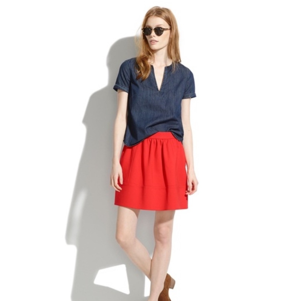 Madewell Red Pleated Bubble Mini Skirt Casual